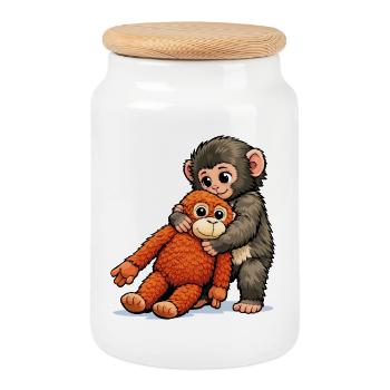Baby Monkey Punch - Cookie Jar with Wooden Lid - white - Front