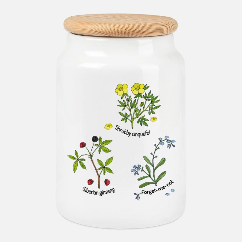 Herbes naturelles - Boîte à biscuits avec couvercle en bois - blanc
