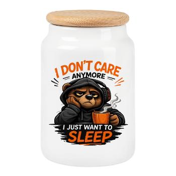 Grumpy Bear Sleep Tee Design - Cookie Jar with Wooden Lid - white - Front