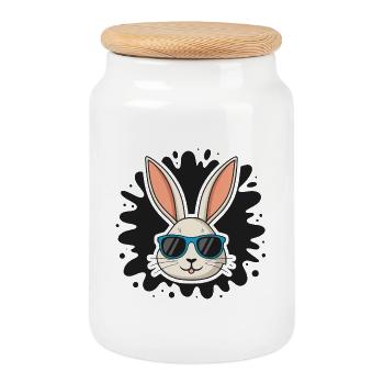 Rabbit Swag Blaue Brille - Keksdose mit Holzdeckel - Weiß - Vorne