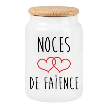 earthenware wedding 9 years of marriage - Cookie Jar with Wooden Lid - white - Front