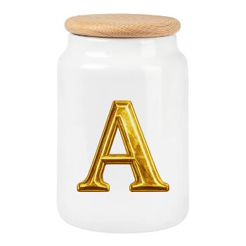 Goldenes A – Glänzende Typografie - Keksdose mit Holzdeckel - Weiß - Vorne
