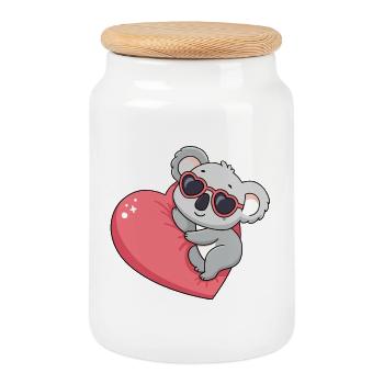 Koala-Herz-Gläser Kawaii - Keksdose mit Holzdeckel - Weiß - Vorne