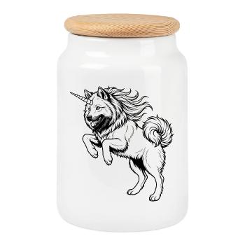 Eurasier | Licorne | Féminin - Boîte à biscuits avec couvercle en bois - blanc - Devant