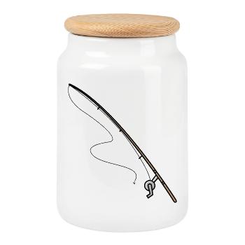 Icône de pêche à la canne à pêche - Boîte à biscuits avec couvercle en bois - blanc - Devant