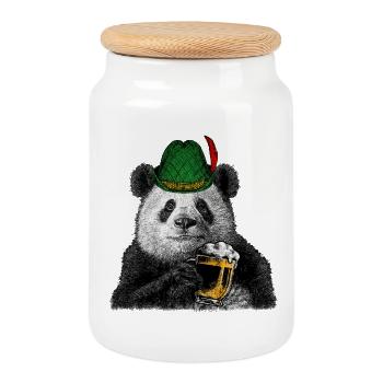 Graphique du Bavarian Beer Fest Panda Bear Alpine Hat - Boîte à biscuits avec couvercle en bois - blanc - Devant