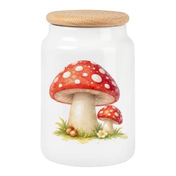 Illustration de champignon rouge Motif de la nature - Boîte à biscuits avec couvercle en bois - blanc - Devant