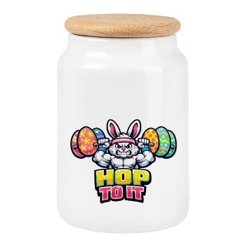 Easter Gym Pumpernickel Dumbbell Muscles - Cookie Jar with Wooden Lid - white - Front