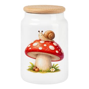 Fliegenpilz mit Schnecke Niedliches Wald Motiv - Keksdose mit Holzdeckel - Weiß - Vorne
