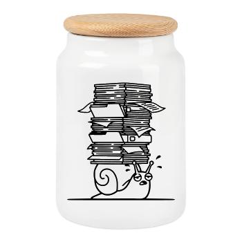 Snail Paper Stack Office Outline - Cookie Jar with Wooden Lid - white - Front