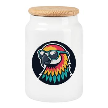 Perroquet coloré avec lunettes de soleil - Boîte à biscuits avec couvercle en bois - blanc - Devant