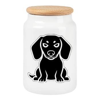 Dackel Hund Sticker Icon - Keksdose mit Holzdeckel - Weiß - Vorne