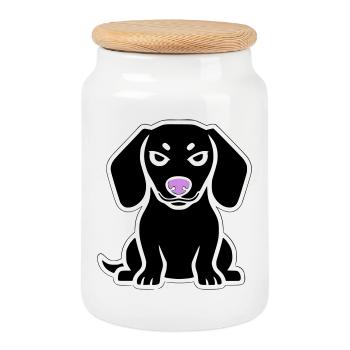 Dackel Hund Welpe Cartoon - Keksdose mit Holzdeckel - Weiß - Vorne