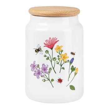 Prairie fleurie - Boîte à biscuits avec couvercle en bois - blanc - Devant
