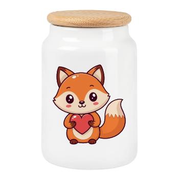 Kawaii-Fuchs Buntes Herz - Keksdose mit Holzdeckel - Weiß - Vorne