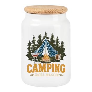 Camping Grilling Saying Camping Grill Master Camper - Cookie Jar with Wooden Lid - white - Front