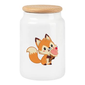 Renard gourmand à glace pastel - Keksdose mit Holzdeckel - Weiß - Vorne