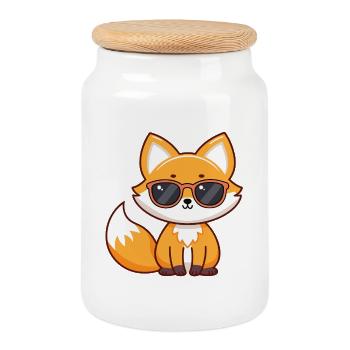 Renard kawaii avec lunettes de soleil - Boîte à biscuits avec couvercle en bois - blanc - Devant