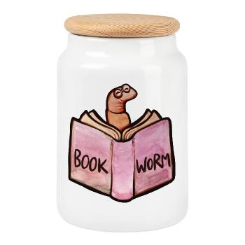 Lecteur rat de bibliothèque : Livre ouvert rose - Boîte à biscuits avec couvercle en bois - blanc - Devant