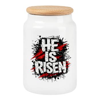 Il est Jésus ressuscité de Pâques - Boîte à biscuits avec couvercle en bois - blanc - Devant