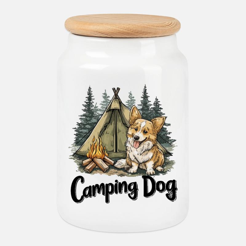 Camping Hund Spruch Camping Dog Camper Geschenk - Keksdose mit Holzdeckel - Weiß