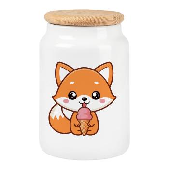 Renard gourmand glace pastel - Cookie Jar with Wooden Lid - white - Front