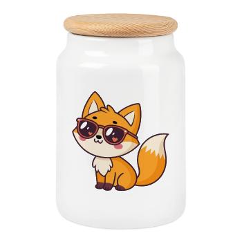 Kawaii Fuchs Brille Herzen - Keksdose mit Holzdeckel - Weiß - Vorne