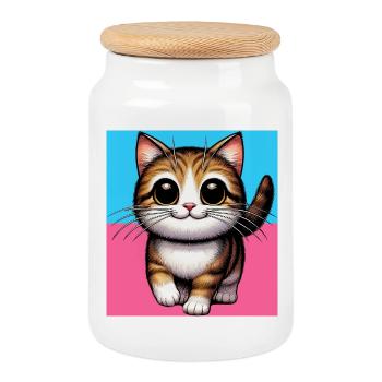 Katze - Keksdose mit Holzdeckel - Weiß - Vorne