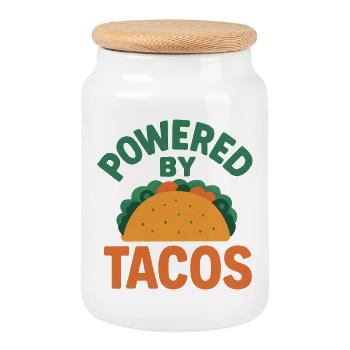 Powered by Tacos - Cookie Jar with Wooden Lid - white - Front