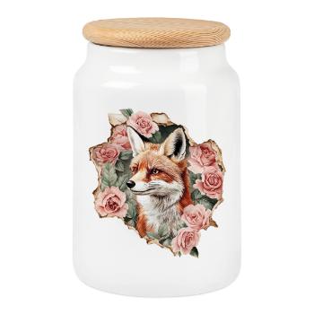 Renard aux roses - Boîte à biscuits avec couvercle en bois - blanc - Devant