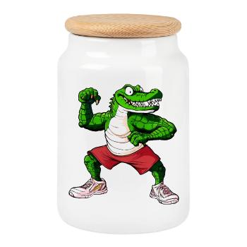 Fitness Krokodil - Keksdose mit Holzdeckel - Weiß - Vorne
