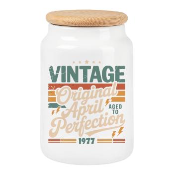 Avril 1977 Anniversaire avril 1977 Don 1977 - Boîte à biscuits avec couvercle en bois - blanc - Devant