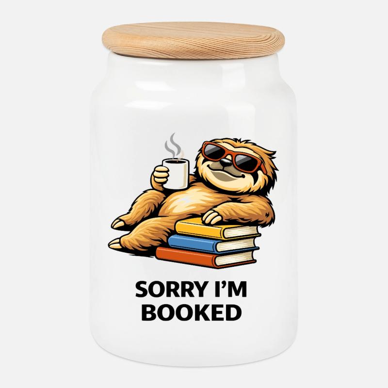 Pile de lecture du paresseux douillet - Boîte à biscuits avec couvercle en bois - blanc