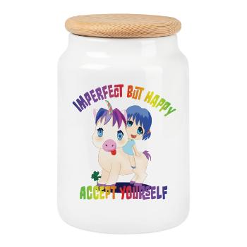 Unicorn Self Acceptance Cartoon - Cookie Jar with Wooden Lid - white - Front