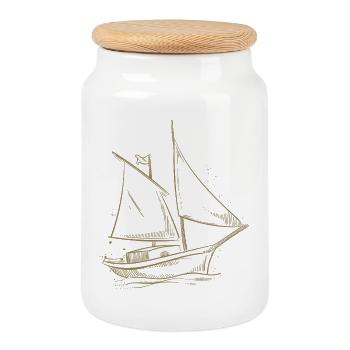 Sailing adventure in the silhouette - Cookie Jar with Wooden Lid - white - Front
