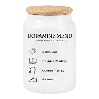 Dopamine Menu ADHS – Aesthetic Self Care Guide - Keksdose mit Holzdeckel - Weiß - Vorne