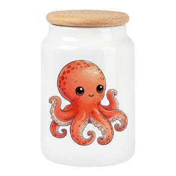 Poulpe orange de Kawaii - Boîte à biscuits avec couvercle en bois - blanc - Devant