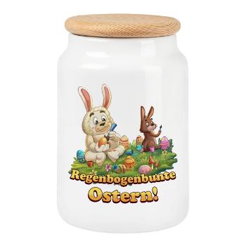 Siggi und der Zauberwald - Ostern Eier bemalen - Keksdose mit Holzdeckel - Weiß - Vorne