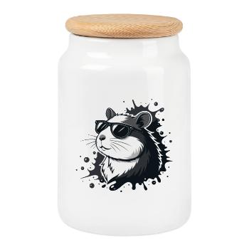 Chic hamster black glasses splash - Cookie Jar with Wooden Lid - white - Front