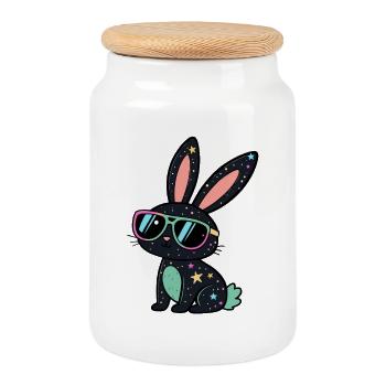 Galactic Rabbit Neon Glasses - Cookie Jar with Wooden Lid - white - Front