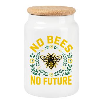 Save the Bees - Retro Environmental Statement - Cookie Jar with Wooden Lid - white - Front