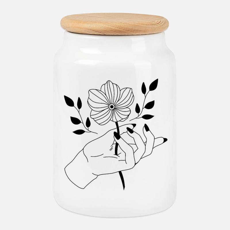 Fleur en main - Boîte à biscuits avec couvercle en bois - blanc