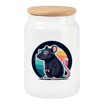 Souris chic au coucher arc en ciel retro - Boîte à biscuits avec couvercle en bois - blanc - Devant