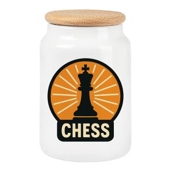 Roi des Échecs Design Rétro Grand Maître - Boîte à biscuits avec couvercle en bois - blanc - Devant
