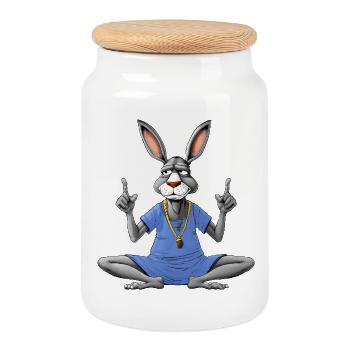 Yoga par âne - Boîte à biscuits avec couvercle en bois - blanc - Devant