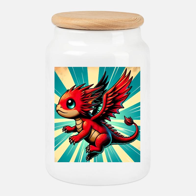 dragon - Boîte à biscuits avec couvercle en bois - blanc