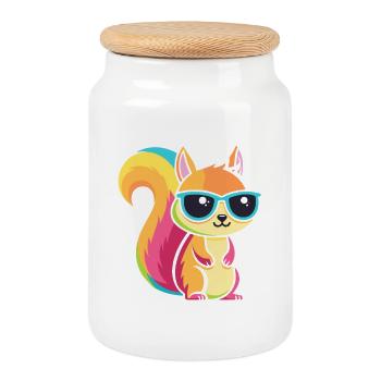 Écureuil Arc en Ciel à Lunettes - Boîte à biscuits avec couvercle en bois - blanc - Devant