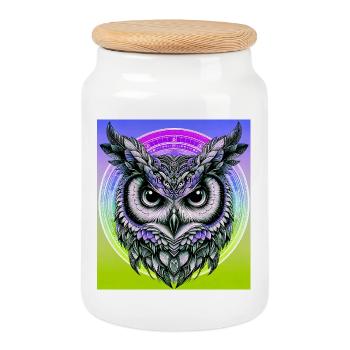Eule - Keksdose mit Holzdeckel - Weiß - Vorne