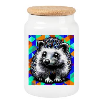 hedgehog - Cookie Jar with Wooden Lid - white - Front