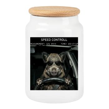 Wild boar speed control - Cookie Jar with Wooden Lid - white - Front